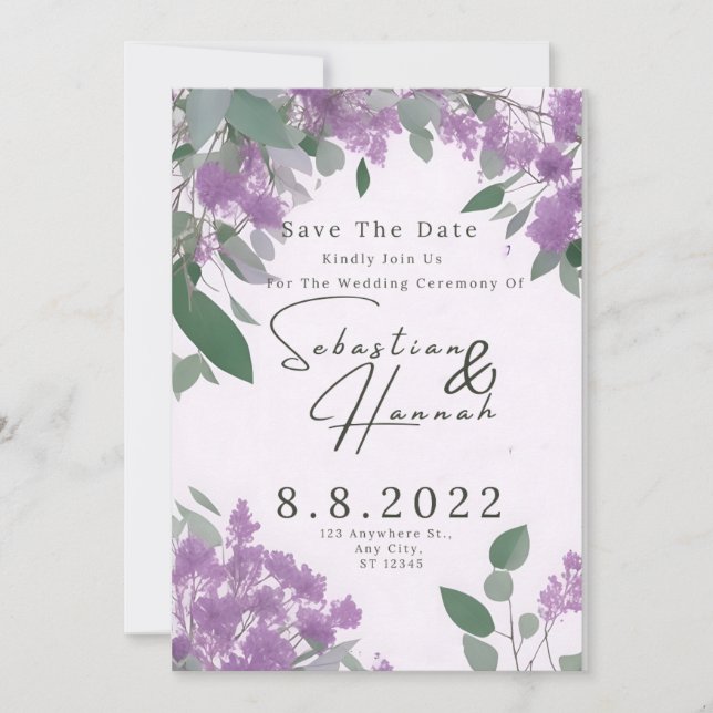 Invitation Purple Eucalyptus Botanique Élégant et simple (Devant)