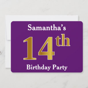 Invitation Purple, Faux Gold 14e fête d'anniversaire; Nom per