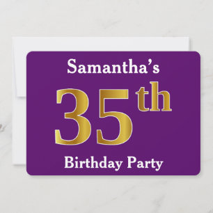 Invitation Purple, Faux Gold 35th Birthday Party; Nom personn