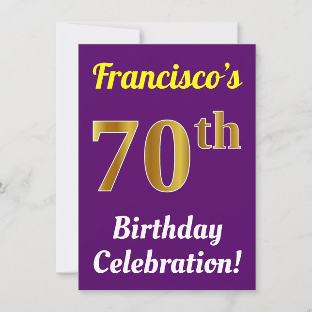 Invitation Purple, Faux Gold 70e anniversaire Célébration + N (Devant)