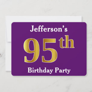 Invitation Purple, Faux Gold 95e fête d'anniversaire; Nom per