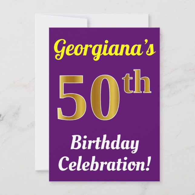 Invitation Purple, Faux Gold Célébration du 50e anniversaire  (Devant)