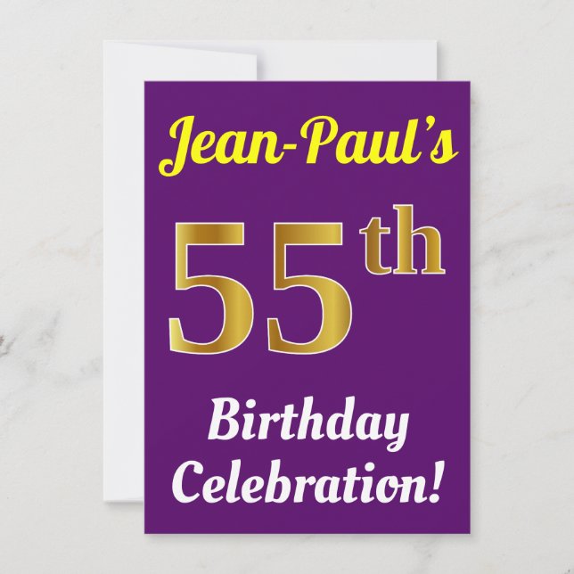 Invitation Purple, Faux Gold Célébration du 55e anniversaire  (Devant)