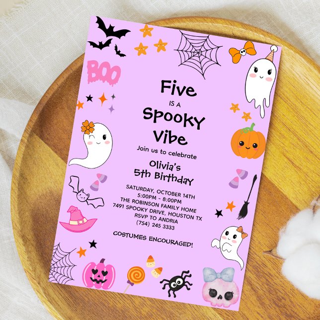 Invitation Purple Five est Éffrayant Vibe Halloween 5e annive (Purple Five is a Spooky Vibe Halloween 5th Birthday Invitation )