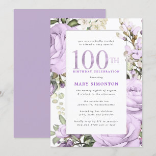 Invitation Purple Floral 100e fête d'anniversaire