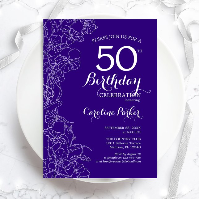 Invitation Purple Floral 50e fête d'anniversaire (Créateur téléchargé)