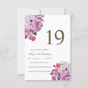 Invitation Purple Floral Botanical Simple Chic 19e anniversai