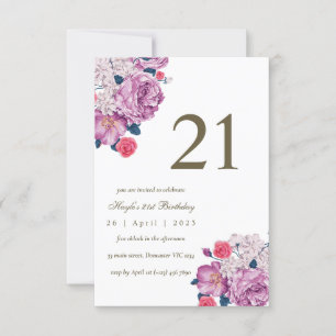 Invitation Purple Floral Botanical Simple Chic 21e anniversai