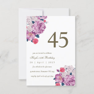Invitation Purple Floral Botanical Simple Chic 45e anniversai