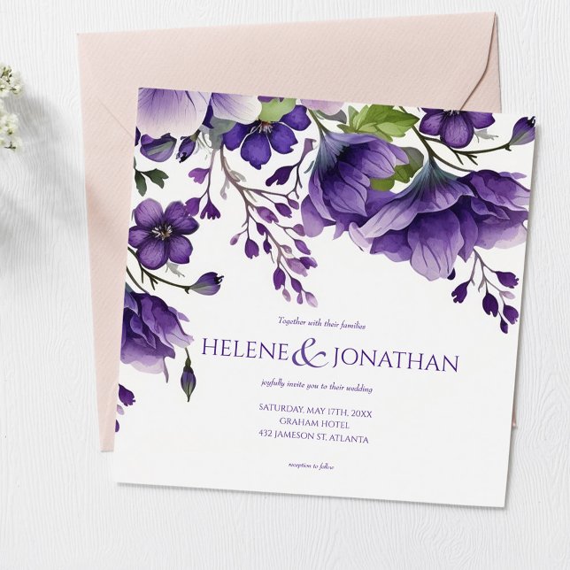 Invitation Purple Floral Chic Moderne Élégant Mariage Boho (Créateur téléchargé)
