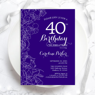 Invitation Purple Floral fête du 40e anniversaire