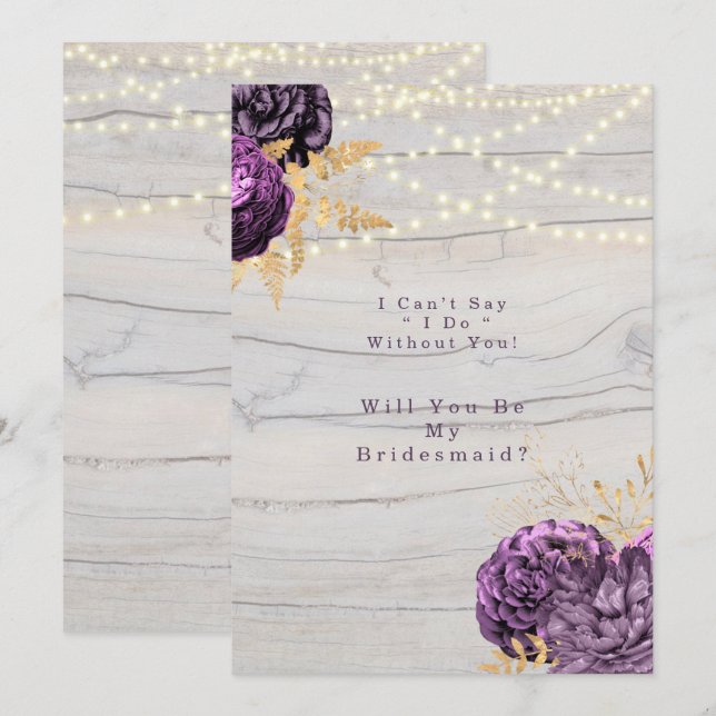 Invitation Purple Floral Lumière En Bois Serez-Vous Ma Femme  (Devant / Derrière)