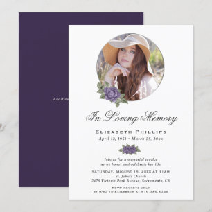 Invitation Purple Floral Memorial Service funéraire Photo