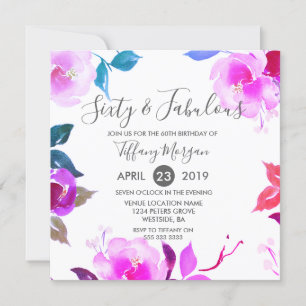 Invitation Purple Floral Soixante et fabuleux 60e fête d'anni