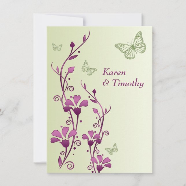 Invitation Purple, Flore verte, Mariage de papillons Inviter (Devant)