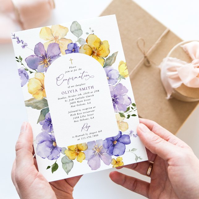 Invitation Purple Flowers, Yellow Flowers, Boho, Confirmation (Créateur téléchargé)
