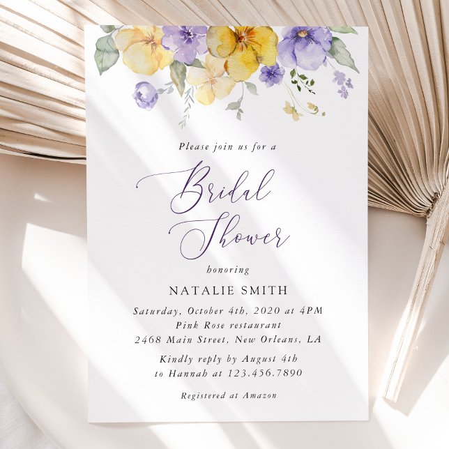 Invitation Purple Flowers, Yellow Flowers, Bridal Shower (Créateur téléchargé)