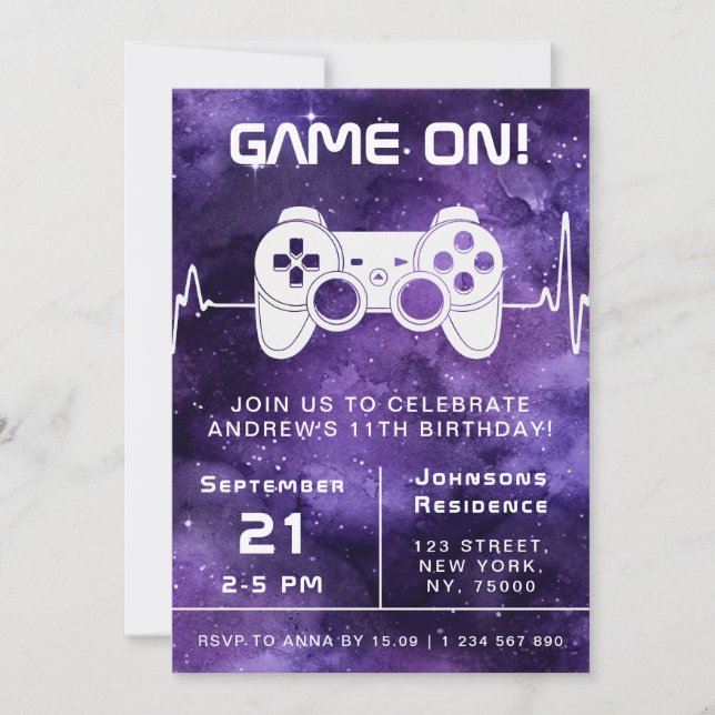 Invitation Purple Galaxy jeu vidéo Gamer Anniversaire de enfa (Devant)