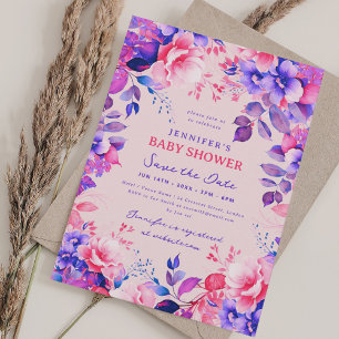 Invitation Purple Garden Floral Baby shower Enregistrer Date