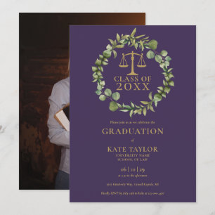 Invitation Purple Garland Photo Law School Graduation Party I