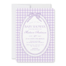 Purple Gingham Coquette Bow Baby Shower