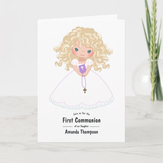 Invitation Purple Girl First Holy Communion Photo (Devant)