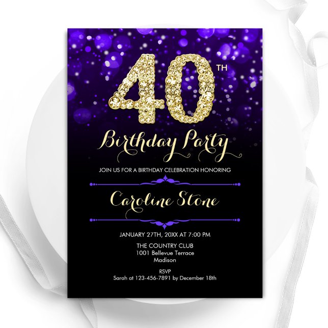 Invitation Purple Gold 40e anniversaire (Créateur téléchargé)
