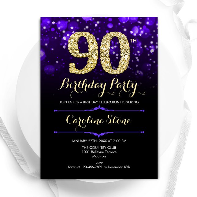 Invitation Purple Gold 90e anniversaire (Créateur téléchargé)