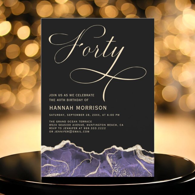 Invitation Purple Gold Agate 40e fête d'anniversaire de quara (Créateur téléchargé)