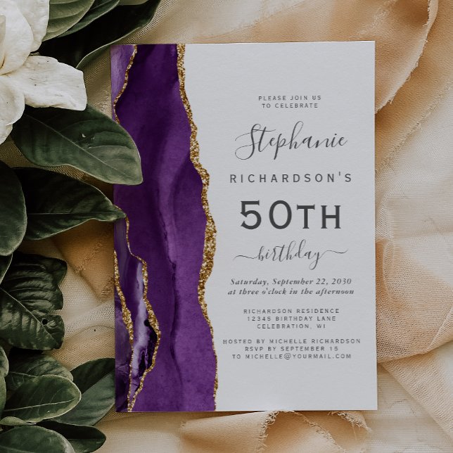 Invitation Purple Gold Agate 50e fête d'anniversaire (Créateur téléchargé)