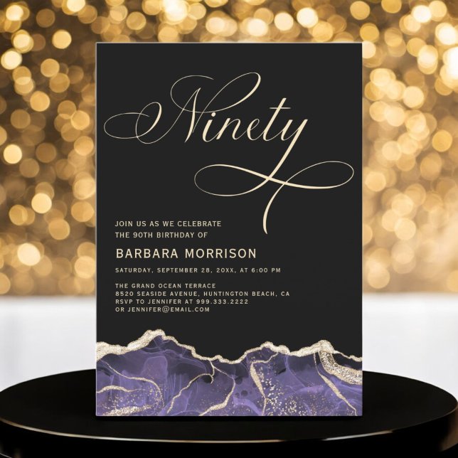Invitation Purple Gold Agate 90ème Soixante-Dix Anniversaire (Créateur téléchargé)