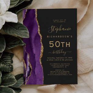 Invitation Purple Gold Agate Dark 50e fête d'anniversaire