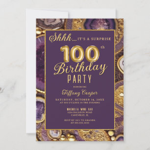 Invitation Purple Gold Agate Surprise 100e fête d'anniversair