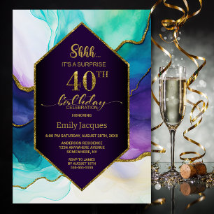 Invitation Purple Gold Agate Surprise 40e fête d'anniversaire
