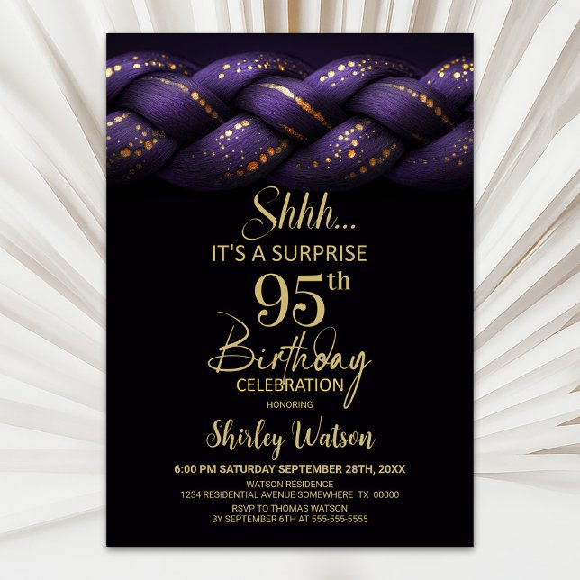 Invitation Purple Gold Braid Surprise 95e fête d'anniversaire (Créateur téléchargé)