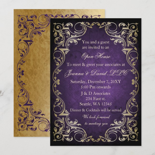 Invitation Purple Gold Business Corporate Party (Devant / Derrière)