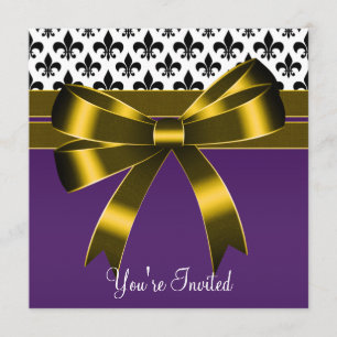 Invitation Purple & Gold Fleur De Lis Party