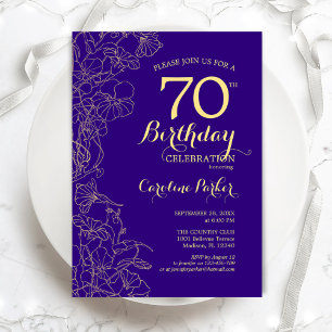 Invitation Purple Gold Floral 70e fête d'anniversaire