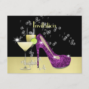 Invitation Purple Gold Glitzy Girly Bubbly Chaussure