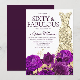 Invitation Purple & Gold Gown 60e fête d'anniversaire