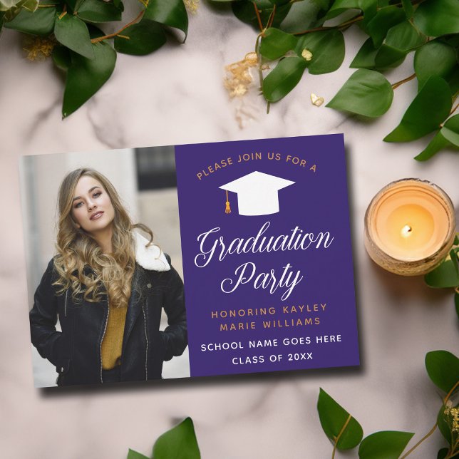Invitation Purple Gold Graduate Photo 2025 Graduation Party (Créateur téléchargé)
