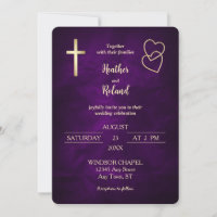 Purple Gold Hearts Christian Cross Mariage