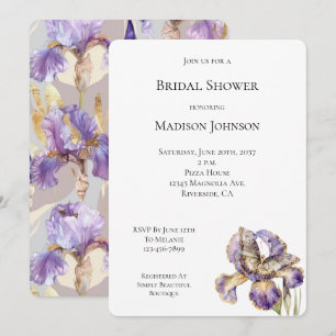 Invitation Purple Gold Iris Floral Butterfly Fête des mariées