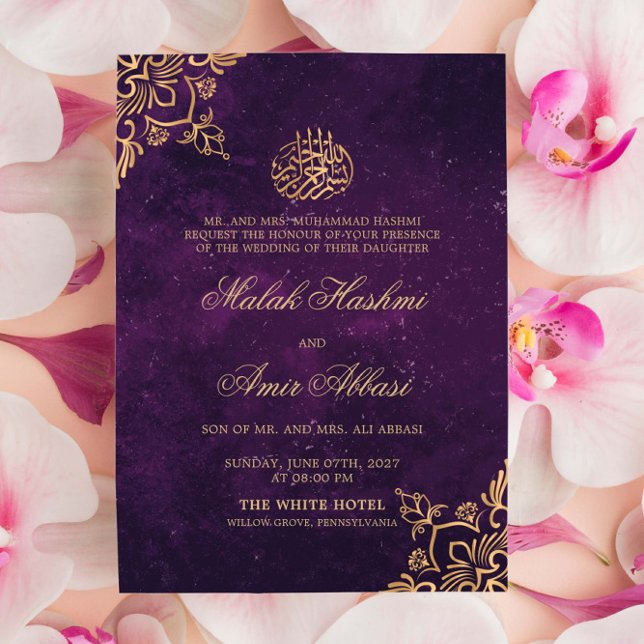 Invitation Purple, Gold Oriental Motif islamique Mariage musu (Créateur téléchargé)