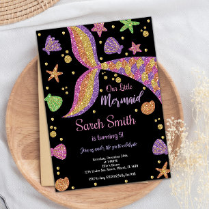 Invitation Purple Gold Parties scintillant Mermaid Queue Anni