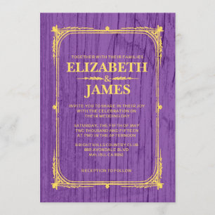 Invitation Purple & Gold Rustic Grange Bois de mariage Invita