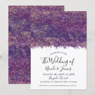 Invitation Purple Gold Splatter moderne Glam mariage Mariage