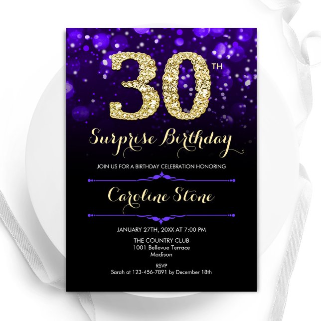 Invitation Purple Gold Surprise 30e anniversaire (Créateur téléchargé)