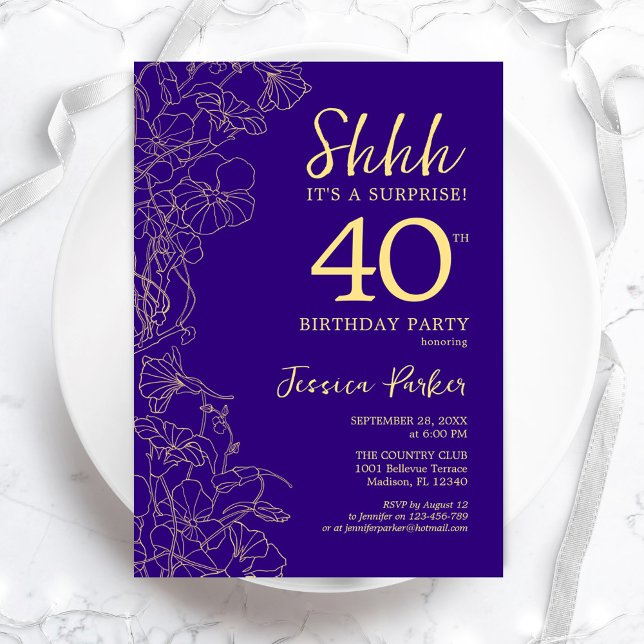Invitation Purple Gold Surprise 40e anniversaire (Créateur téléchargé)