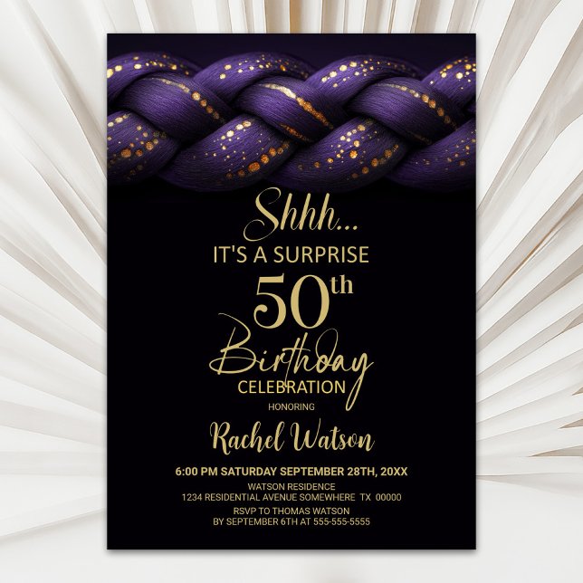 Invitation Purple Gold tresse Surprise 50e fête d'anniversair (Créateur téléchargé)